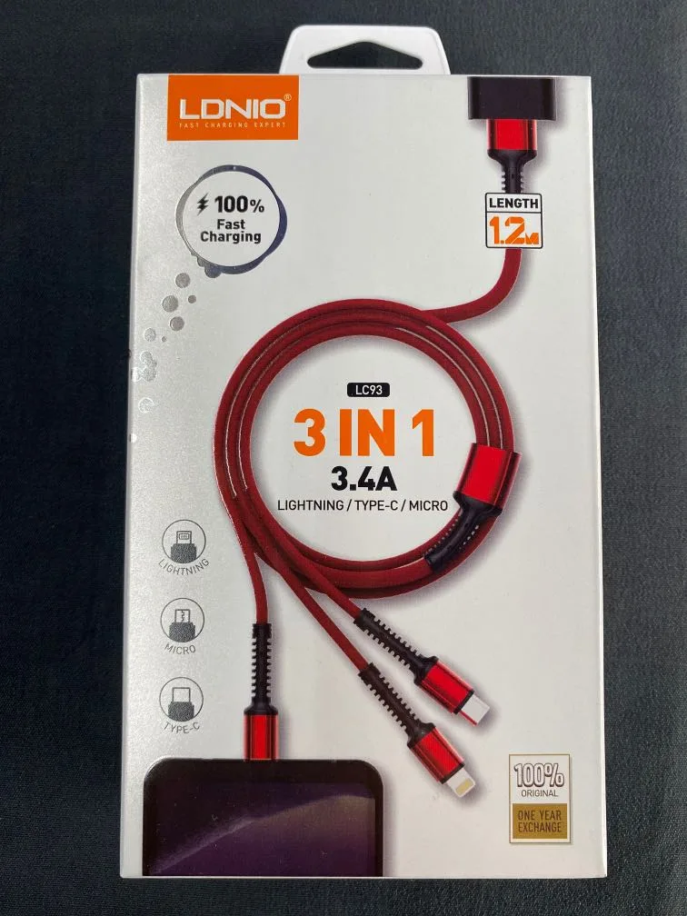 Ldnio LC93 3 in 1 3.4A Fast Charging Cable 1.2m Cable